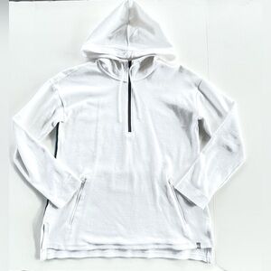 T by Talbots White Hoodie Sweatshirt w/Navy & Green Side Stripe Accent - Sz S